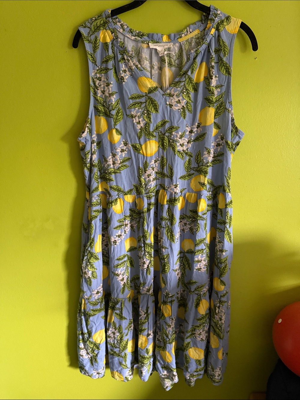 NWT BeachLunchLounge Blue & Yellow Lemon Midi Dress Size L